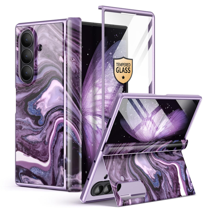 GVIEWIN for Samsung Galaxy Z Fold 7 Case with Privacy Screen Protector [Compatible with Magsafe][Built - in Kickstand] Magnetic Full - Body Hinge Protection Slim Phone Case for Z Fold 7, Quicksand/Purple