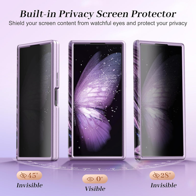 GVIEWIN for Samsung Galaxy Z Fold 7 Case with Privacy Screen Protector [Compatible with Magsafe][Built - in Kickstand] Magnetic Full - Body Hinge Protection Slim Phone Case for Z Fold 7, Quicksand/Purple