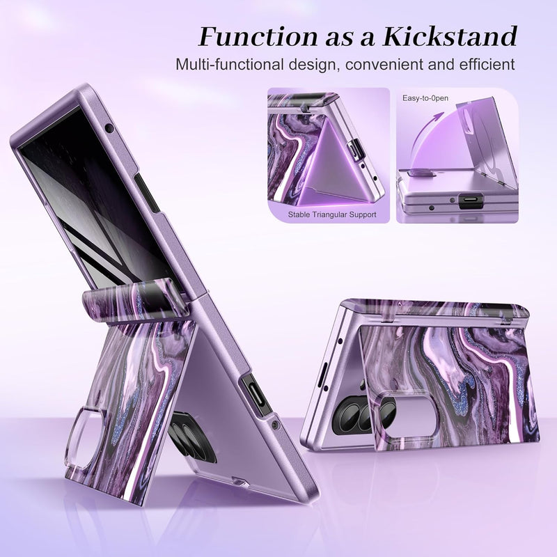 GVIEWIN for Samsung Galaxy Z Fold 7 Case with Privacy Screen Protector [Compatible with Magsafe][Built - in Kickstand] Magnetic Full - Body Hinge Protection Slim Phone Case for Z Fold 7, Quicksand/Purple