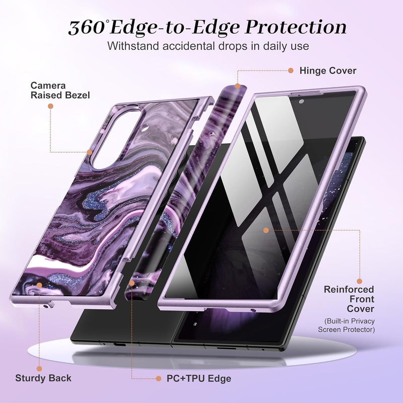 GVIEWIN for Samsung Galaxy Z Fold 7 Case with Privacy Screen Protector [Compatible with Magsafe][Built - in Kickstand] Magnetic Full - Body Hinge Protection Slim Phone Case for Z Fold 7, Quicksand/Purple
