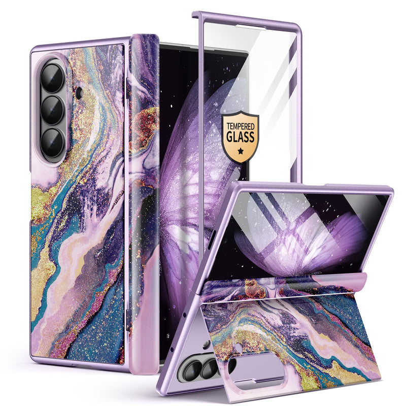 GVIEWIN for Samsung Galaxy Z Fold 7 Case with Privacy Screen Protector [Compatible with Magsafe][Built - in Kickstand] Magnetic Full - Body Hinge Protection Slim Phone Case for Z Fold 7, Quicksand/Purple