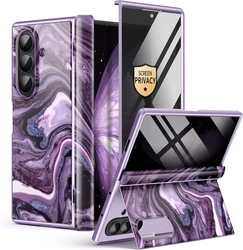 GVIEWIN for Samsung Galaxy Z Fold 7 Case with Privacy Screen Protector [Compatible with Magsafe][Built - in Kickstand] Magnetic Full - Body Hinge Protection Slim Phone Case for Z Fold 7, Quicksand/Purple