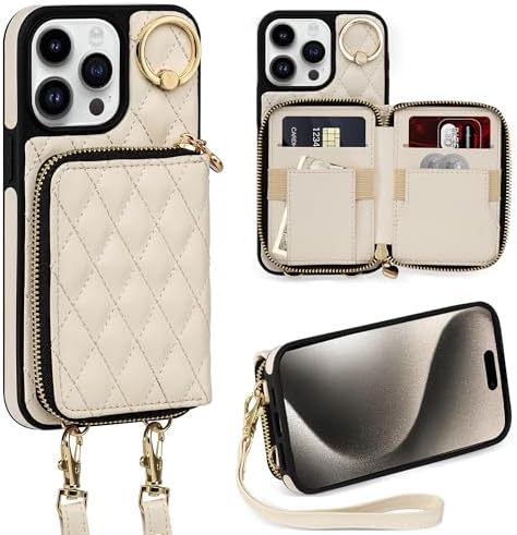 i Phone 16 Pro Max 6.7'' Wallet Case Crossbody Zipper Purse RFID Blocking Card Holders - Gorilla Cases