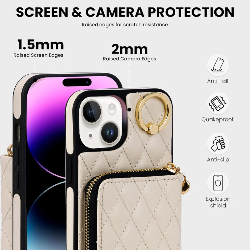 i Phone 16 Pro Max 6.7'' Wallet Case Crossbody Zipper Purse RFID Blocking Card Holders - Gorilla Cases