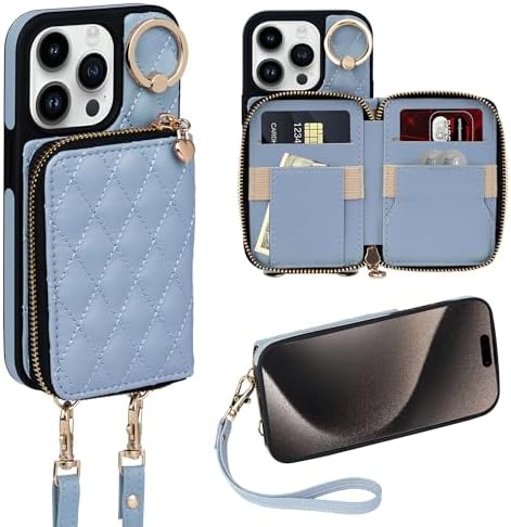 i Phone 16 Pro Max 6.7'' Wallet Case Crossbody Zipper Purse RFID Blocking Card Holders - Gorilla Cases