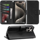Case for iPhone 16 Pro Max with Card Holder + Wrist Strap, Flip Wallet Cover with Kickstand & Magnetic Closure