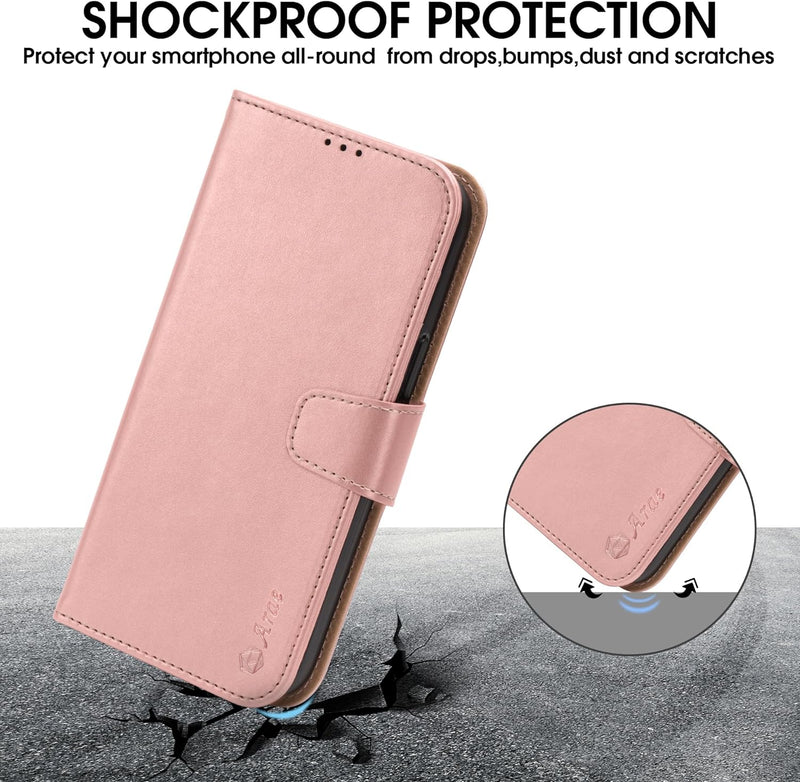 i Phone 16 Pro Max Case Card Holder Wrist Strap Wallet Flip Cover Rose Gold - Gorilla Cases