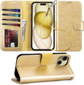 Case for iPhone 16 Pro Max with Card Holder + Wrist Strap, Flip Wallet Cover with Kickstand & Magnetic Closure