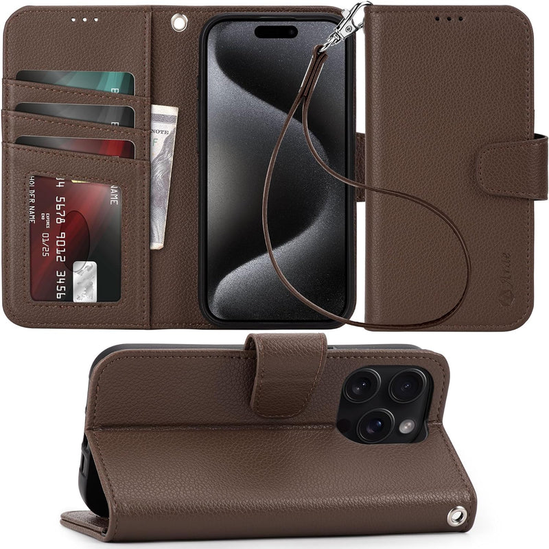 i Phone 16 Pro Max Case Card Holder Wrist Strap Wallet Flip Cover Rose Gold - Gorilla Cases