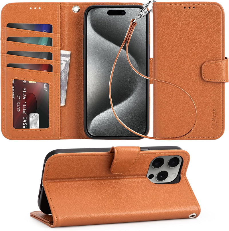 i Phone 16 Pro Max Case Card Holder Wrist Strap Wallet Flip Cover Rose Gold - Gorilla Cases