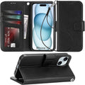 Case for iPhone 16 Pro Max with Card Holder + Wrist Strap, Flip Wallet Cover with Kickstand & Magnetic Closure