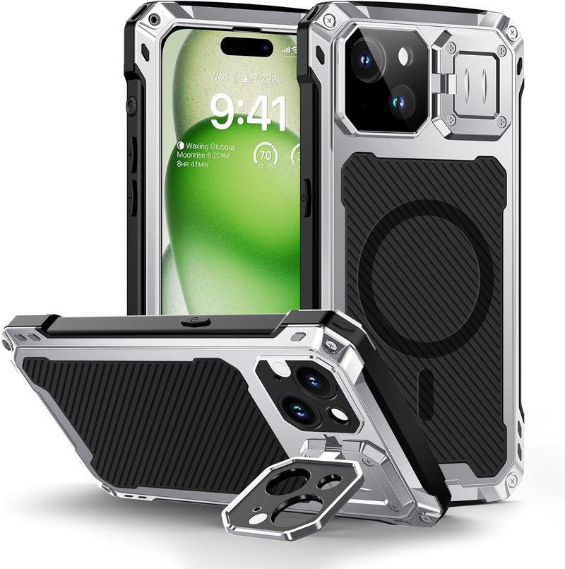 i Phone 16 Pro Max Metal Case Glass Screen Protector Heavy Duty Aluminum Alloy Cover - Gorilla Cases