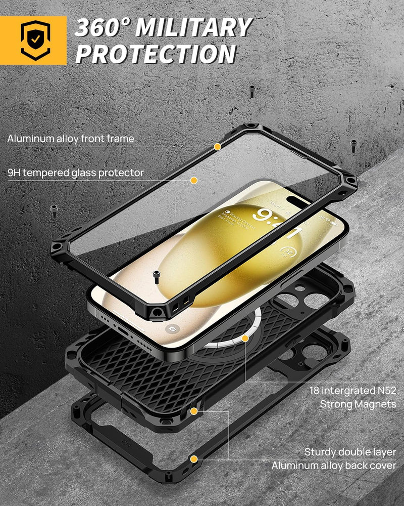 i Phone 16 Pro Max Metal Case Glass Screen Protector Heavy Duty Aluminum Alloy Cover - Gorilla Cases