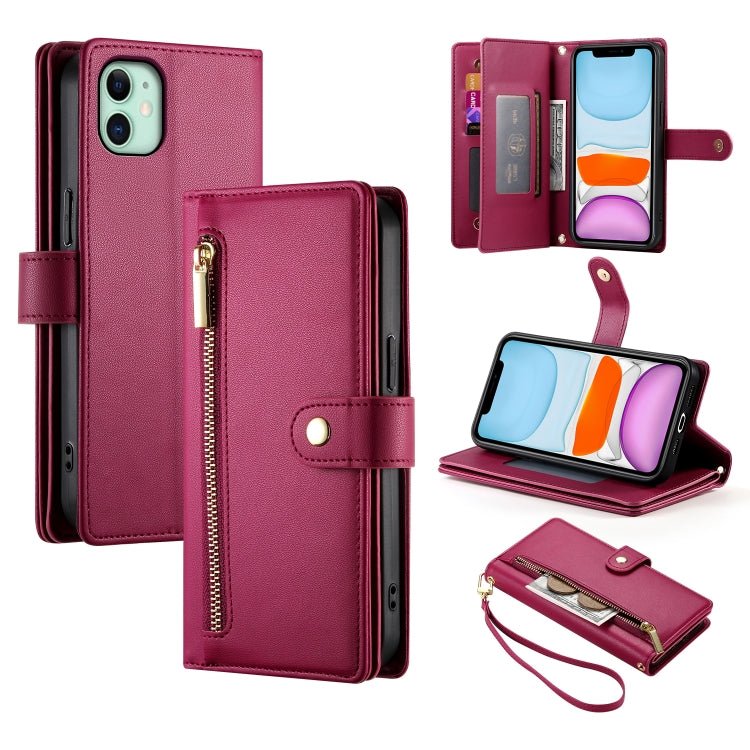 iPhone 11 Nine Card - slot Zipper Wallet Bag Leather Phone Case