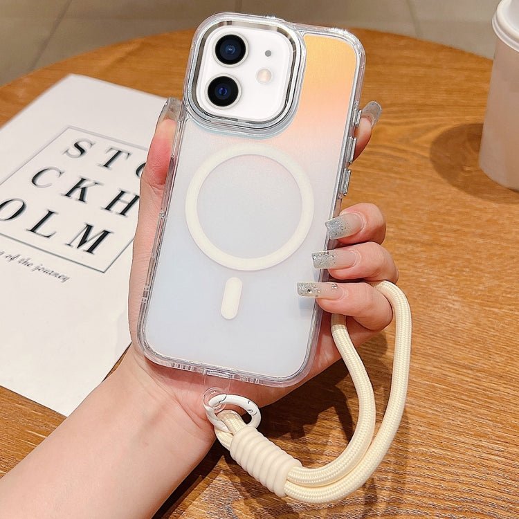 iPhone 11/12 Bright Shadow Magsafe Discoloration Phone Case with Wrist Strap