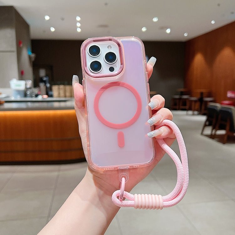 iPhone 11/12 Bright Shadow Magsafe Discoloration Phone Case with Wrist Strap