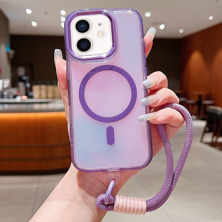 iPhone 11/12 Bright Shadow Magsafe Discoloration Phone Case with Wrist Strap