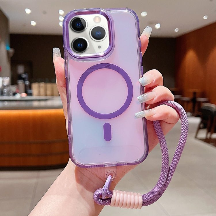 iPhone 11/12 Bright Shadow Magsafe Discoloration Phone Case with Wrist Strap