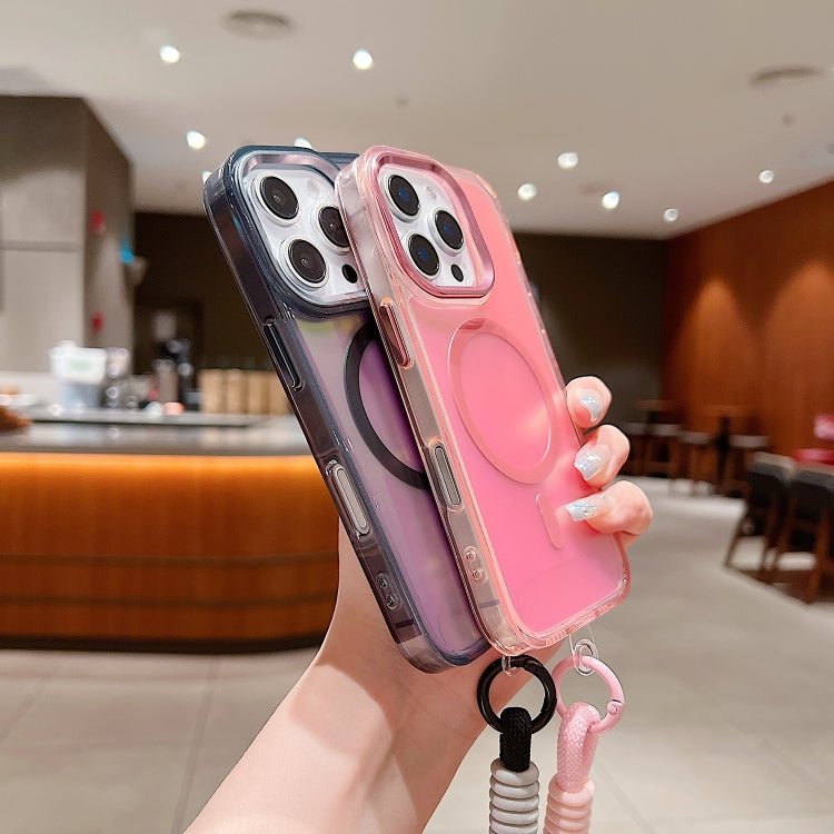 iPhone 11/12 Bright Shadow Magsafe Discoloration Phone Case with Wrist Strap