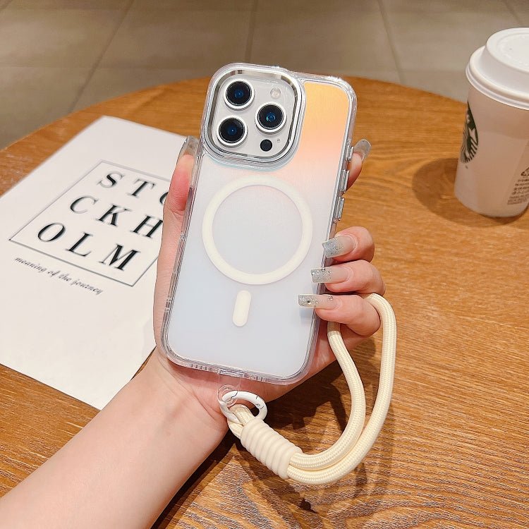 iPhone 11/12 Bright Shadow Magsafe Discoloration Phone Case with Wrist Strap