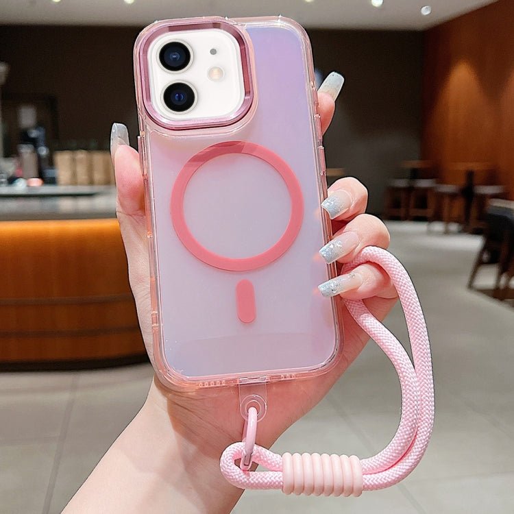 iPhone 11/12 Bright Shadow Magsafe Discoloration Phone Case with Wrist Strap