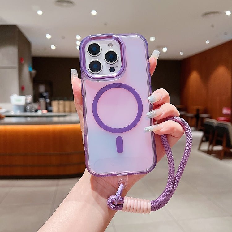 iPhone 11/12 Bright Shadow Magsafe Discoloration Phone Case with Wrist Strap