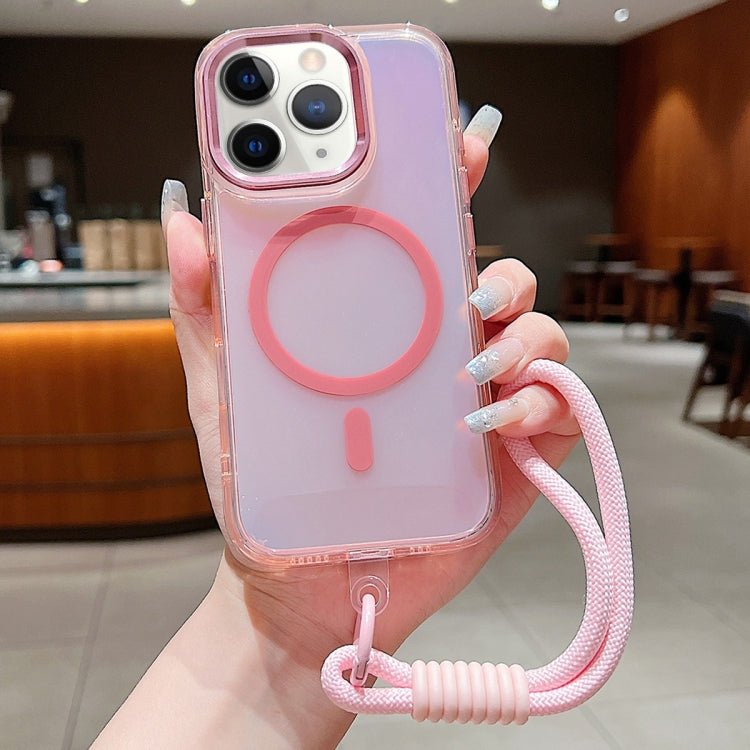 iPhone 11/12 Bright Shadow Magsafe Discoloration Phone Case with Wrist Strap