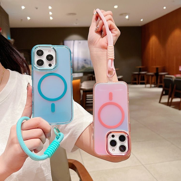 iPhone 11/12 Bright Shadow Magsafe Discoloration Phone Case with Wrist Strap