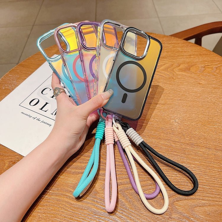 iPhone 11/12 Bright Shadow Magsafe Discoloration Phone Case with Wrist Strap