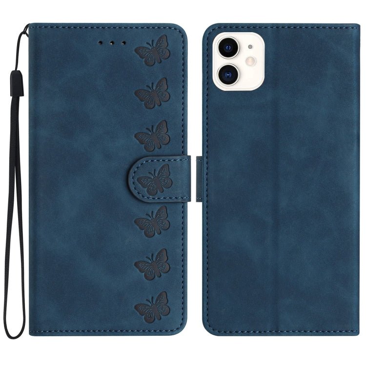 iPhone 11/12 Series Seven Butterflies Embossed Leather Phone Case