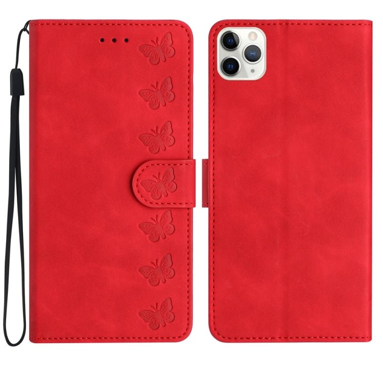 iPhone 11/12 Series Seven Butterflies Embossed Leather Phone Case