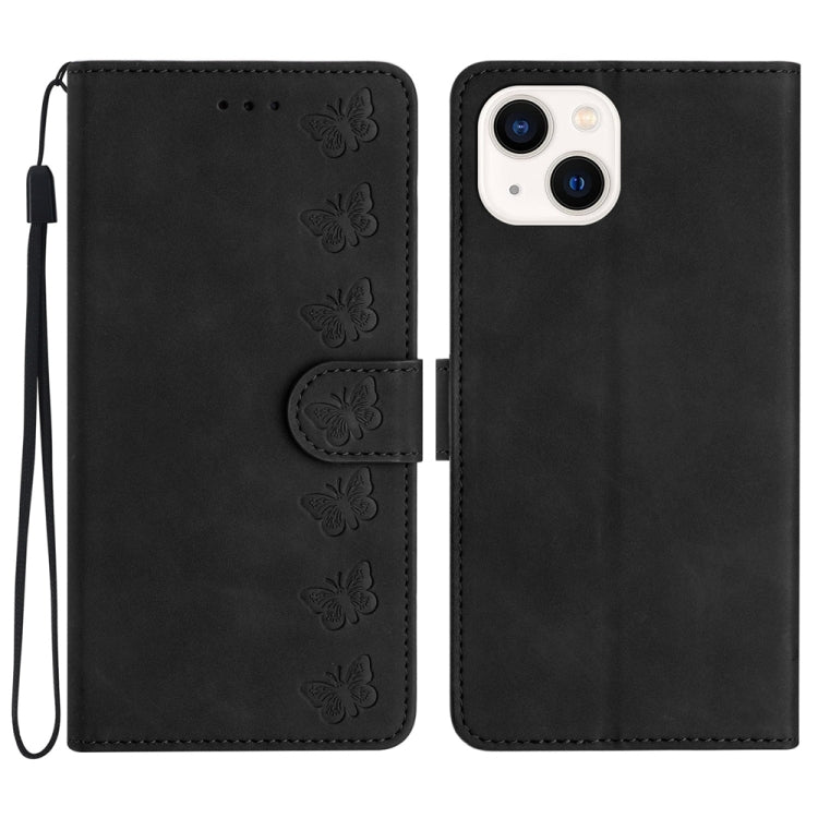 iPhone 12/13/14 Series Seven Butterflies Embossed Leather Phone Case