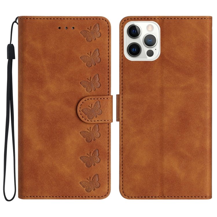 iPhone 12/13/14 Series Seven Butterflies Embossed Leather Phone Case