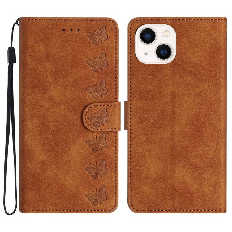 iPhone 12/13/14 Series Seven Butterflies Embossed Leather Phone Case