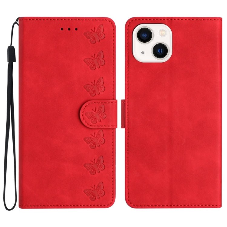 iPhone 12/13/14 Series Seven Butterflies Embossed Leather Phone Case
