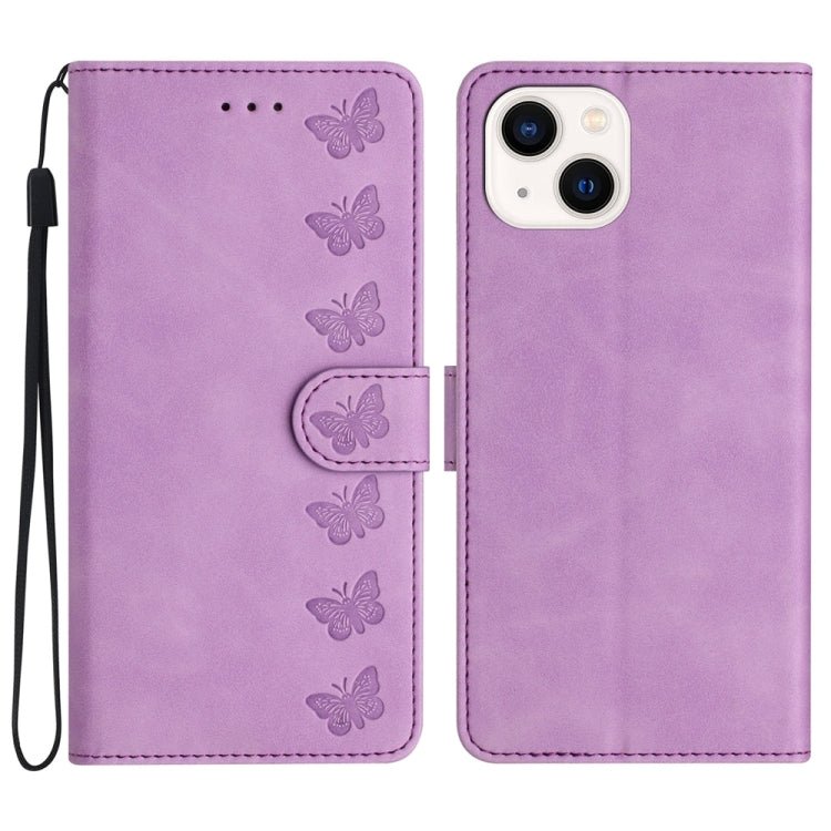 iPhone 12/13/14 Series Seven Butterflies Embossed Leather Phone Case