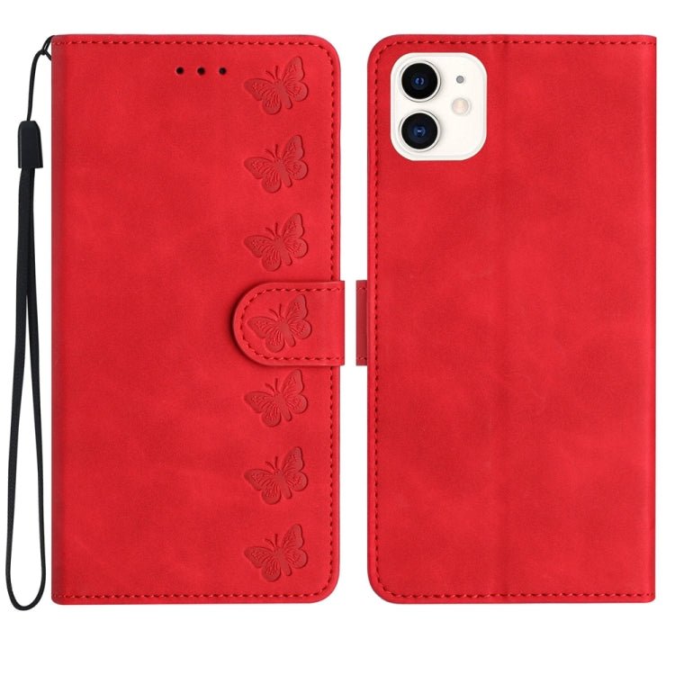 iPhone 12/13/14 Series Seven Butterflies Embossed Leather Phone Case