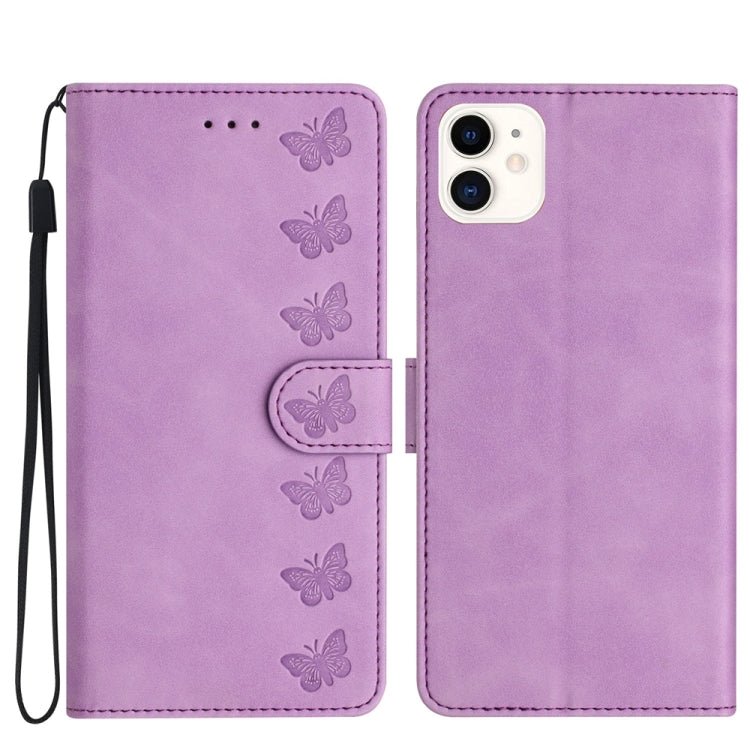 iPhone 12/13/14 Series Seven Butterflies Embossed Leather Phone Case