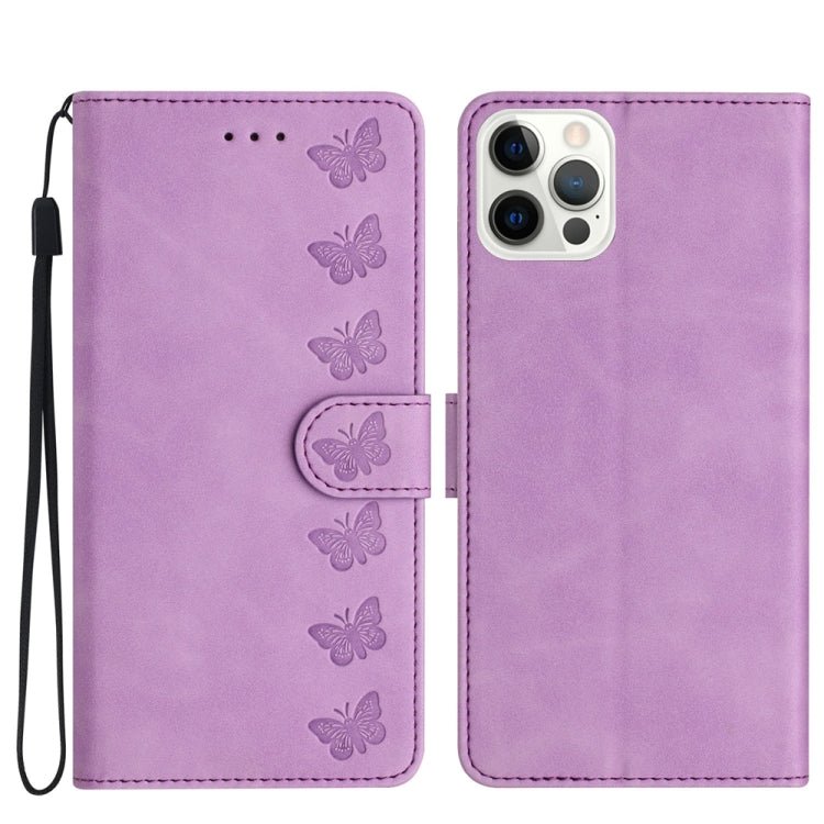 iPhone 12/13/14 Series Seven Butterflies Embossed Leather Phone Case