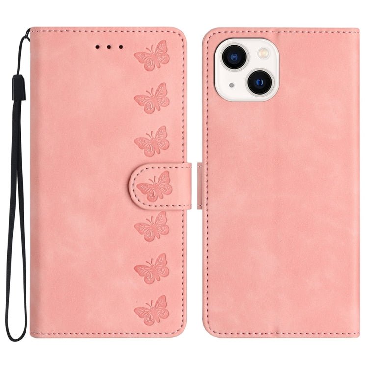 iPhone 12/13/14 Series Seven Butterflies Embossed Leather Phone Case