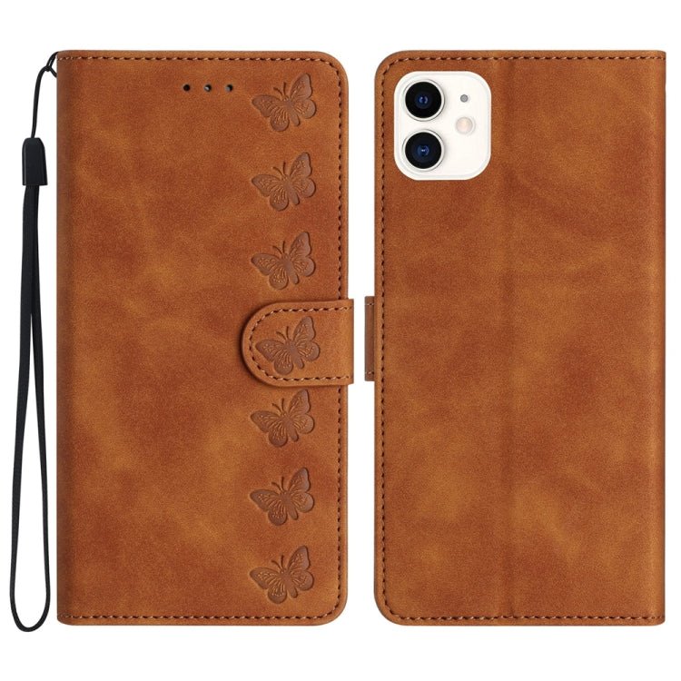 iPhone 12/13/14 Series Seven Butterflies Embossed Leather Phone Case