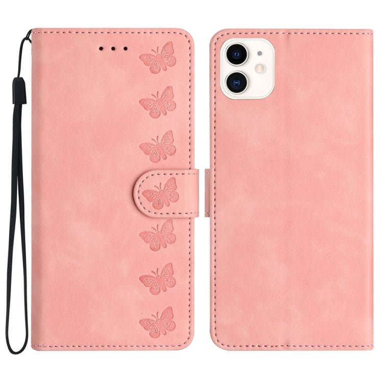 iPhone 12/13/14 Series Seven Butterflies Embossed Leather Phone Case