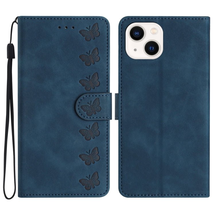 iPhone 12/13/14 Series Seven Butterflies Embossed Leather Phone Case