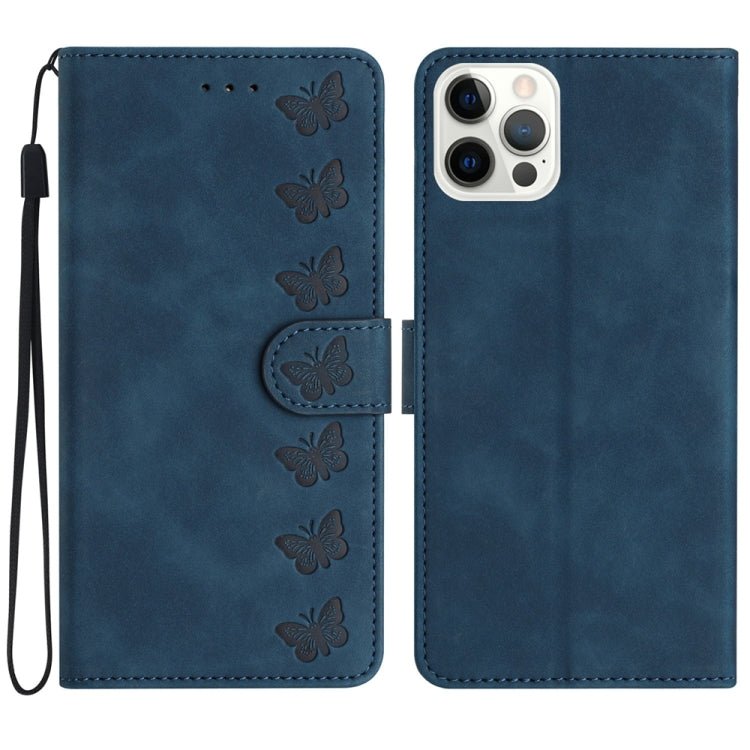 iPhone 12/13/14 Series Seven Butterflies Embossed Leather Phone Case