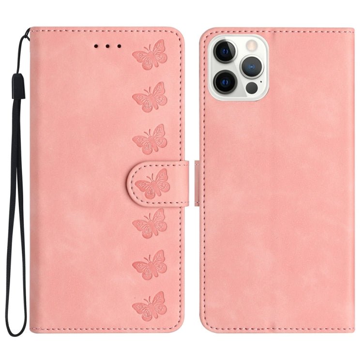 iPhone 12/13/14 Series Seven Butterflies Embossed Leather Phone Case