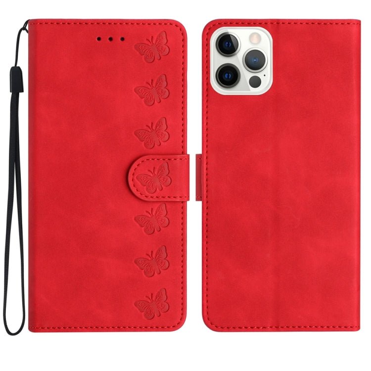 iPhone 12/13/14 Series Seven Butterflies Embossed Leather Phone Case