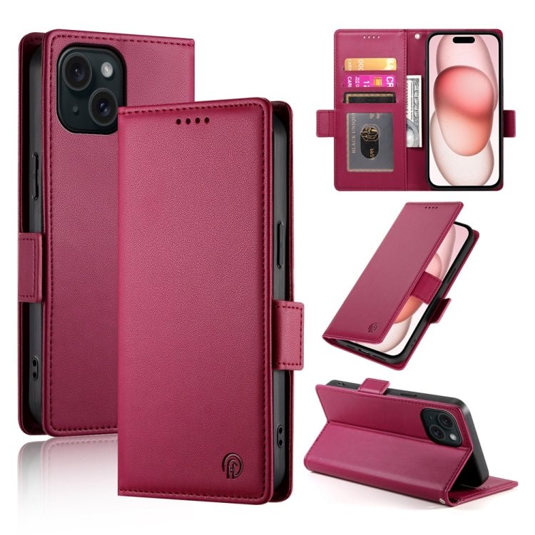 iPhone 14/15 Side Buckle Magnetic Frosted Leather Phone Case