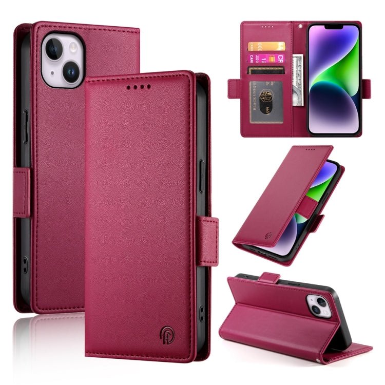 iPhone 14/15 Side Buckle Magnetic Frosted Leather Phone Case