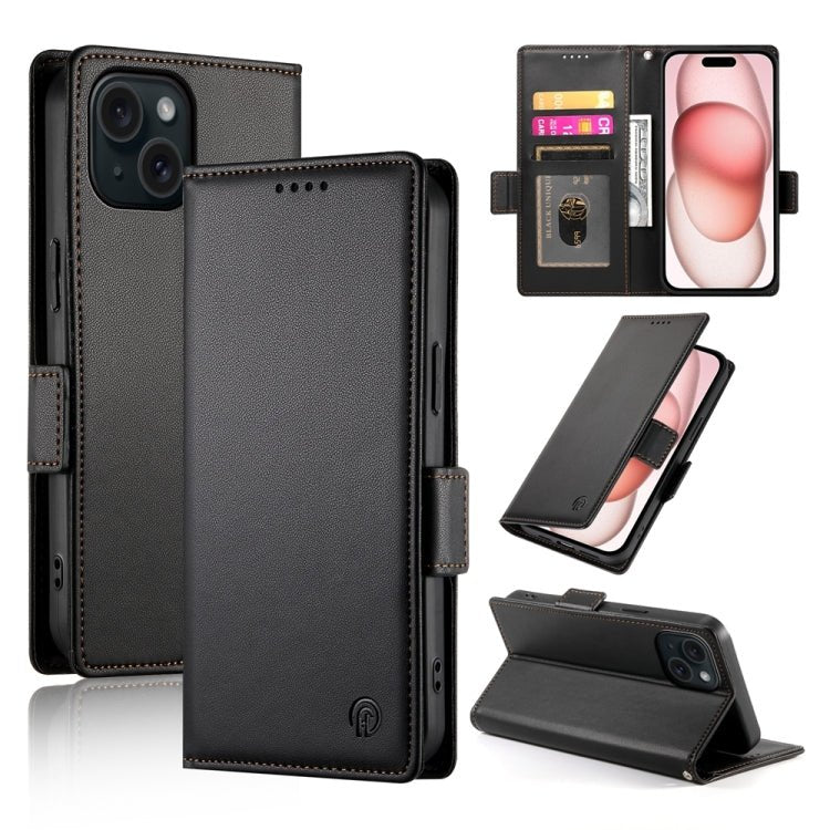 iPhone 14/15 Side Buckle Magnetic Frosted Leather Phone Case