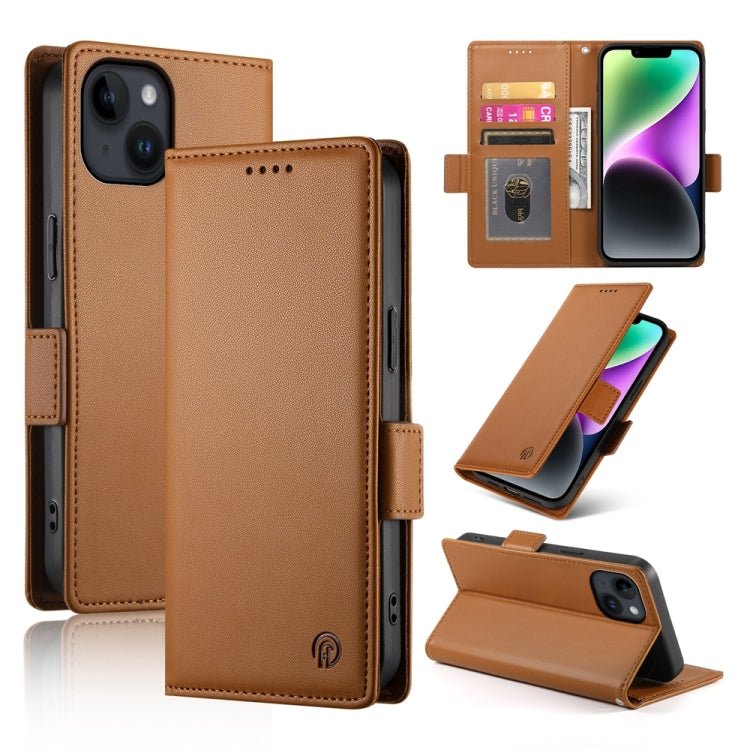 iPhone 14/15 Side Buckle Magnetic Frosted Leather Phone Case